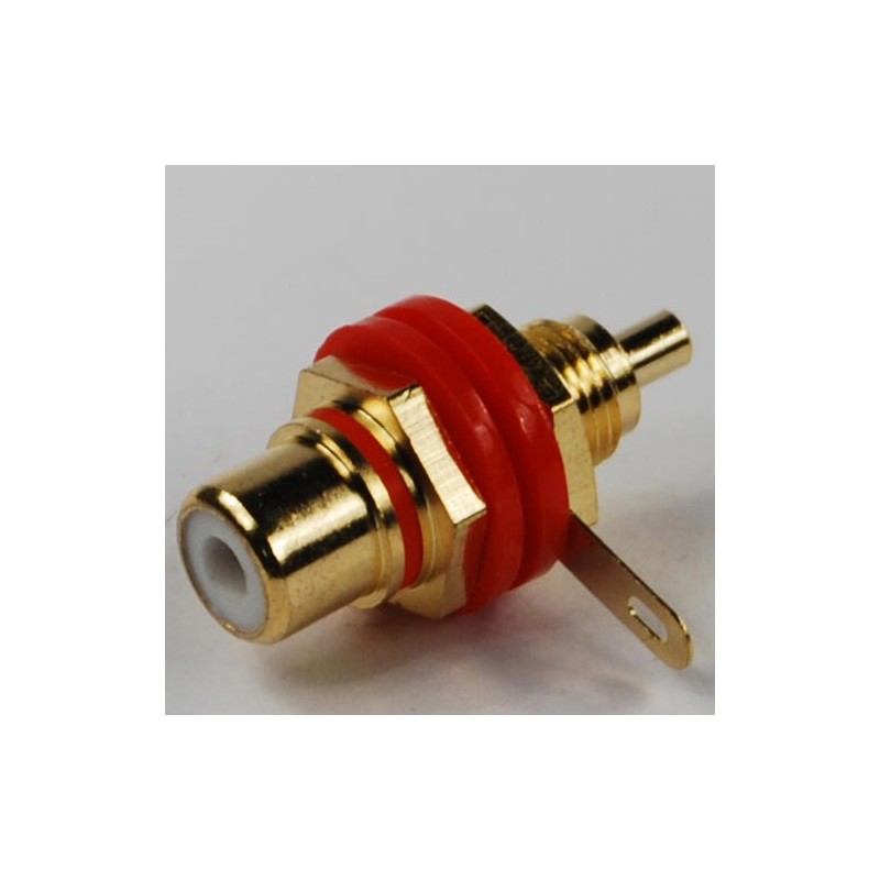 Presa RCA rossa femmina isolata, con contatti dorati - Da pannello