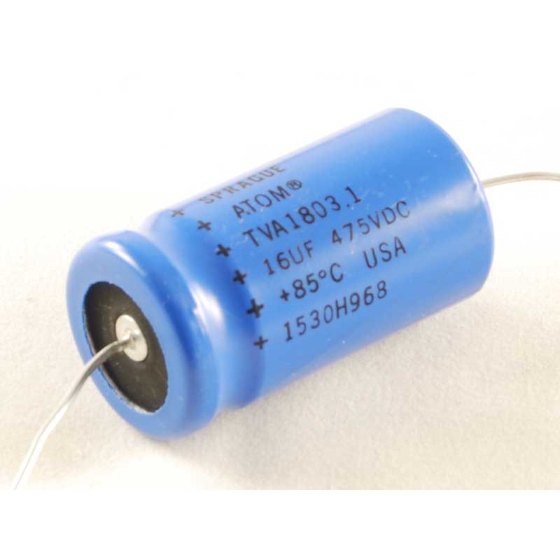 Condensatore elettrolitico orizzontale da 16 uF 475 V Sprague Atom