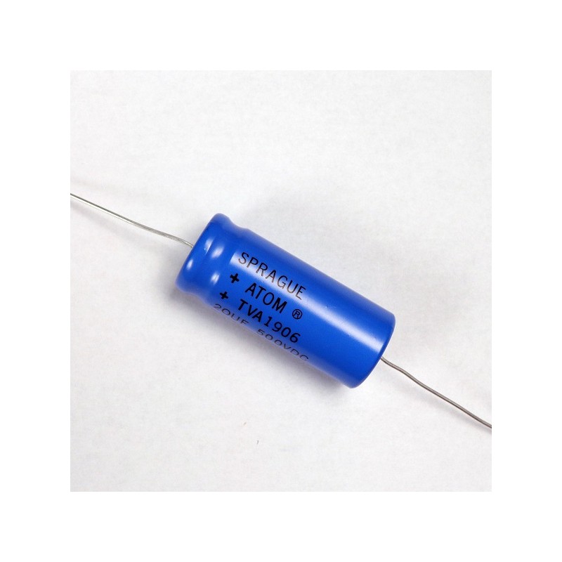 Condensatore elettrolitico orizzontale da 20 uF 500 V Sprague Atom